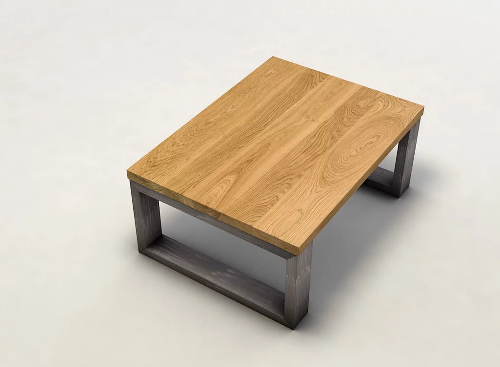 Couchtisch mit Holzplatte aus Eiche massiv in verschiedenen Oberflächen erhältlich