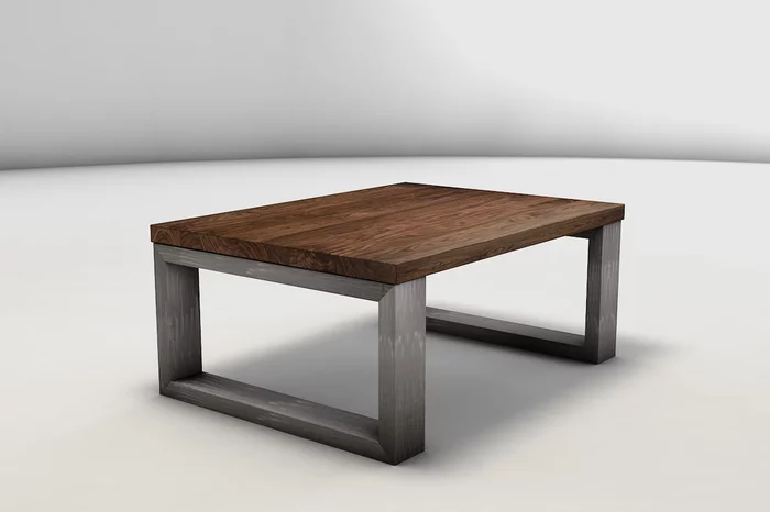 Couchtisch mit Holzplatte aus Nussbaum und Stahluntergestell nach Maß - KLM3631-C