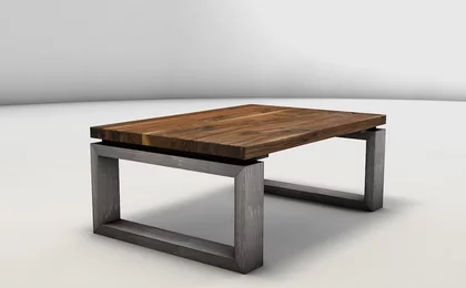 Stahlkufen Couchtisch mit Holz Nussbaum Tischplatte - LH837-C Stahlkufen Couchtisch mit Holz Nussbaum Tischplatte - LH837-C