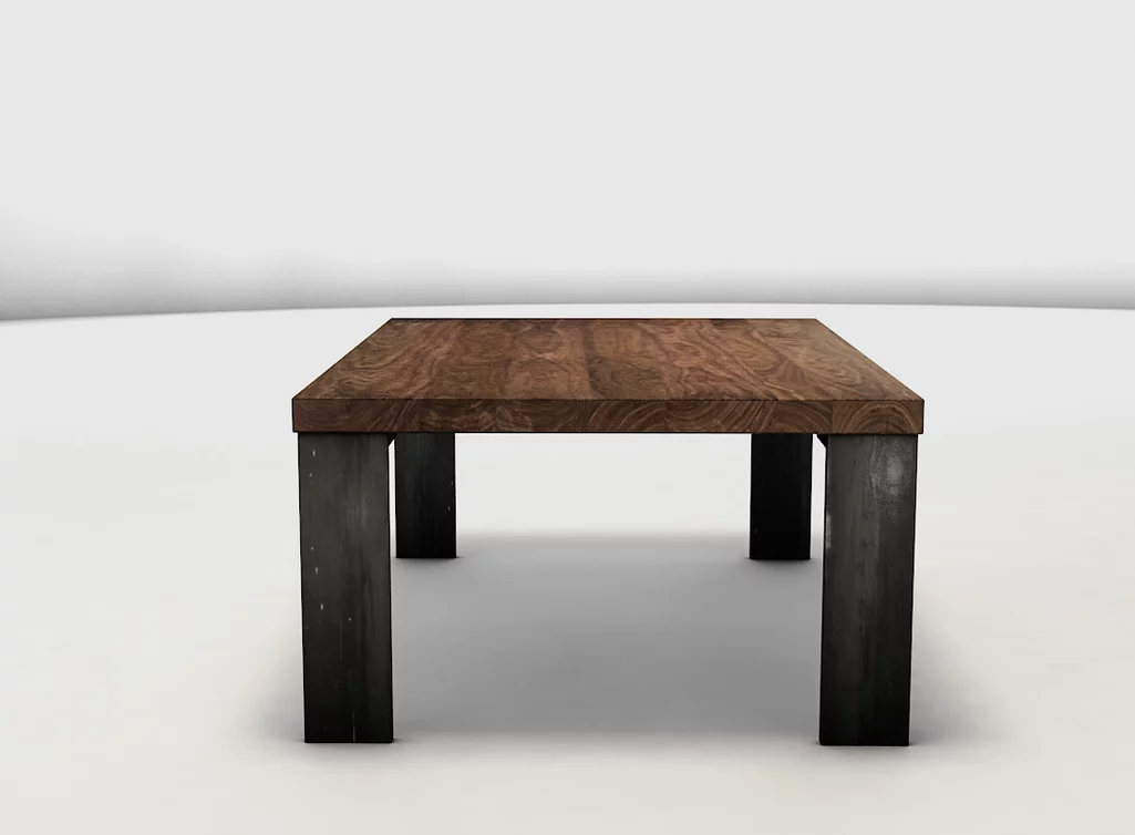 Nussbaum Wohnzimmertisch mit massiven Stahlbeinen - Verschiedene Oberflächen wählbar