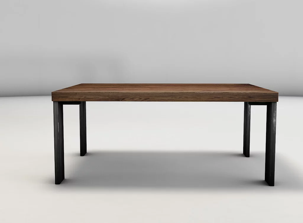 Echtholz Couchtisch nach Maß mit Metallbeinen an Unterseite Außenkante