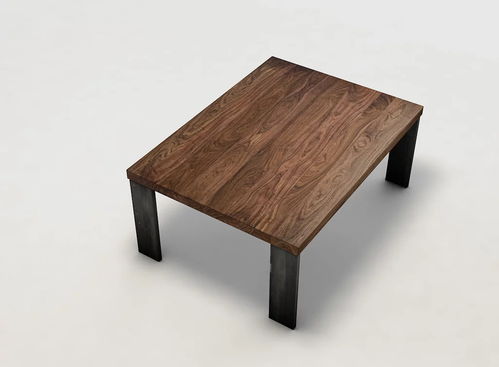 Nussbaum Couchtisch nach Maß mit weitgehend ast- und splintfreier Tischplatte