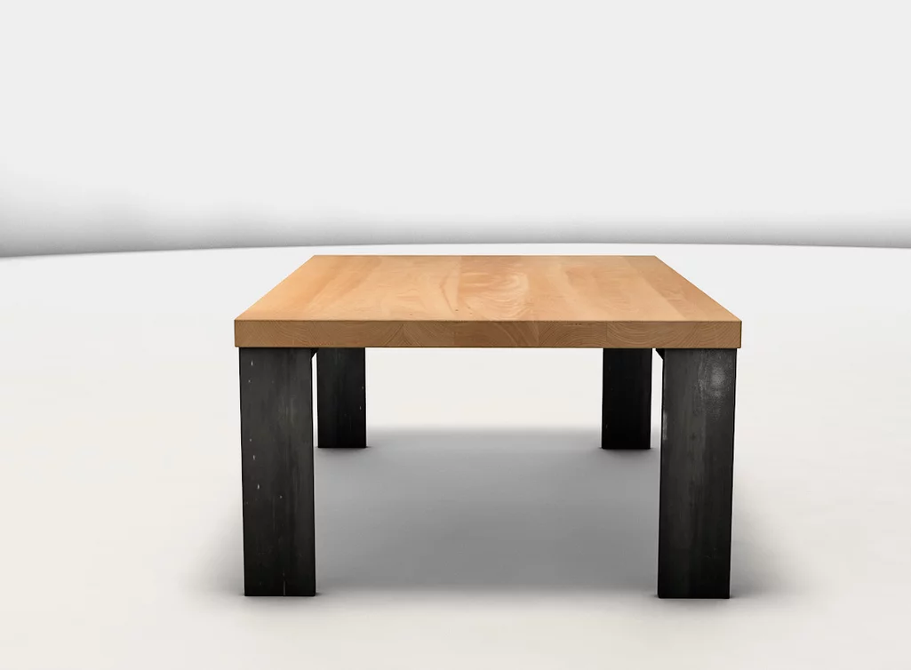 Wohnzimmertisch Buche mit Metallbeinen an Unterseite der Tischplatte montiert Wohnzimmertisch Buche mit Metallbeinen an Unterseite der Tischplatte montiert