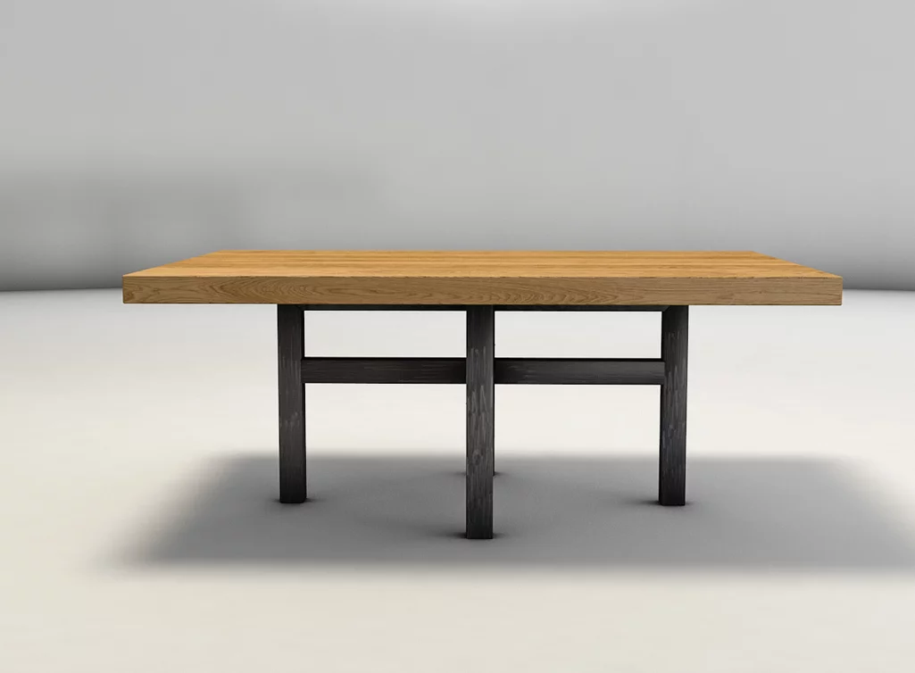 Eichenholz Couchtisch mit Metallgestell in einer filigranen Optik gefertigt