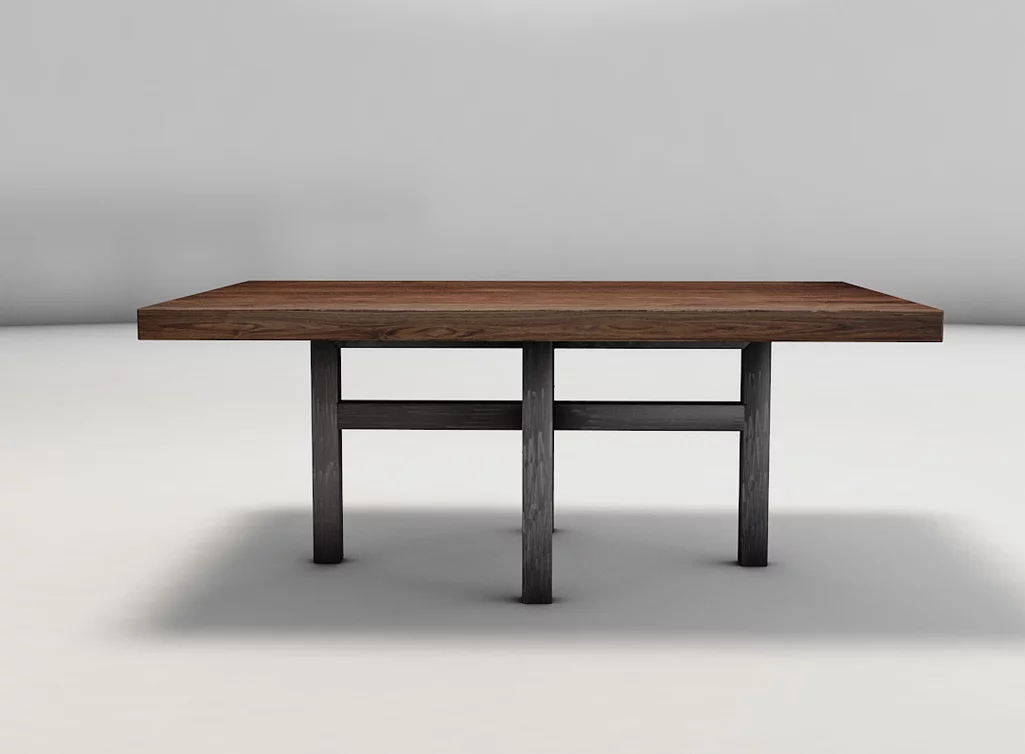 Echtholz Couchtisch mit Nussholz Tischplatte und Stahlgestell