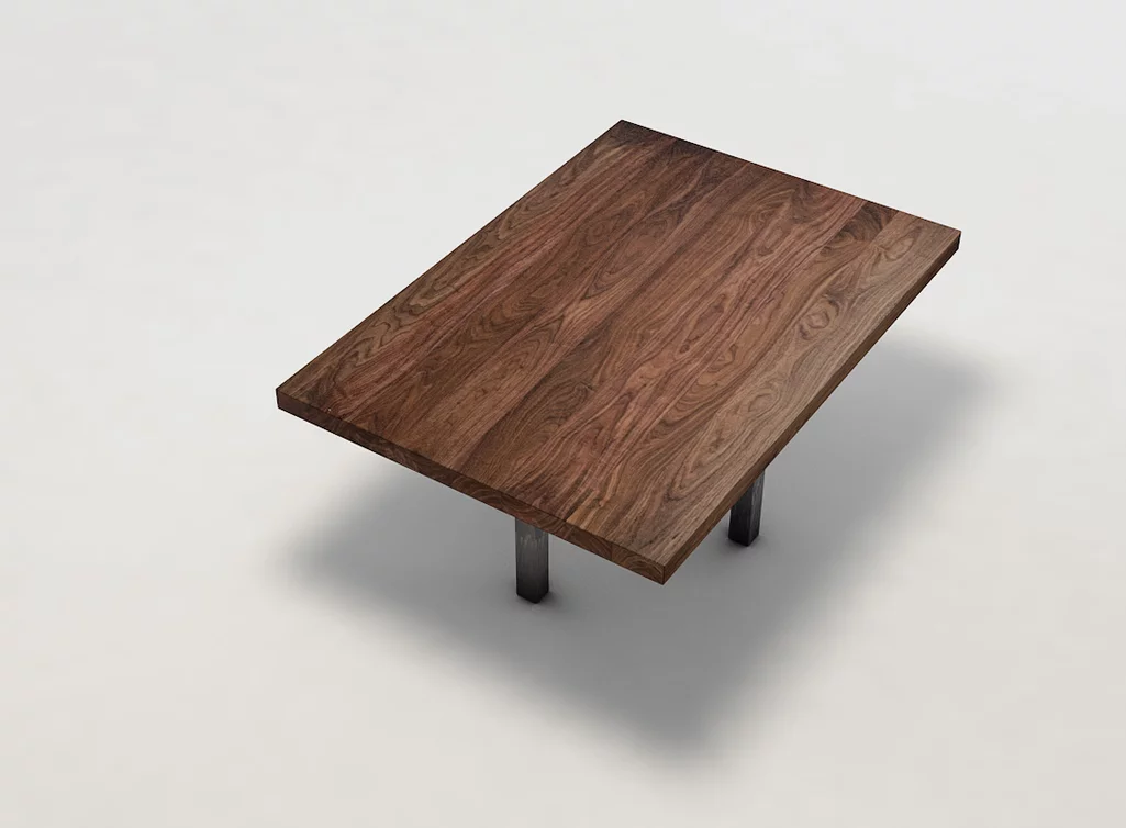 Couchtisch mit Metallgestell und Nussholz Tischplatte weitgehend astfrei