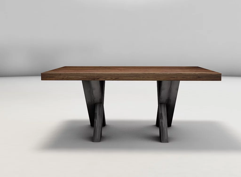 Moderner Wohnzimmertisch bestehend aus Nussbaum Massivholz und Stahlgestell