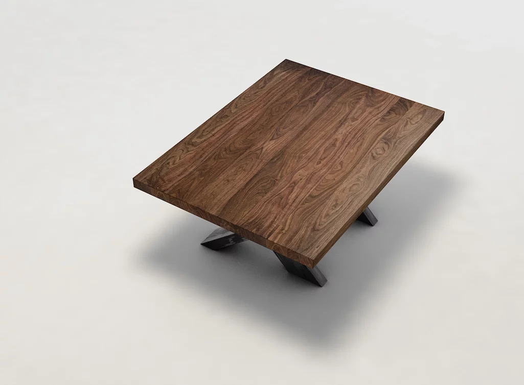 Sofatisch aus Metall und Nussbaum Echtholz mit einer weitgehend astfreien Qualität