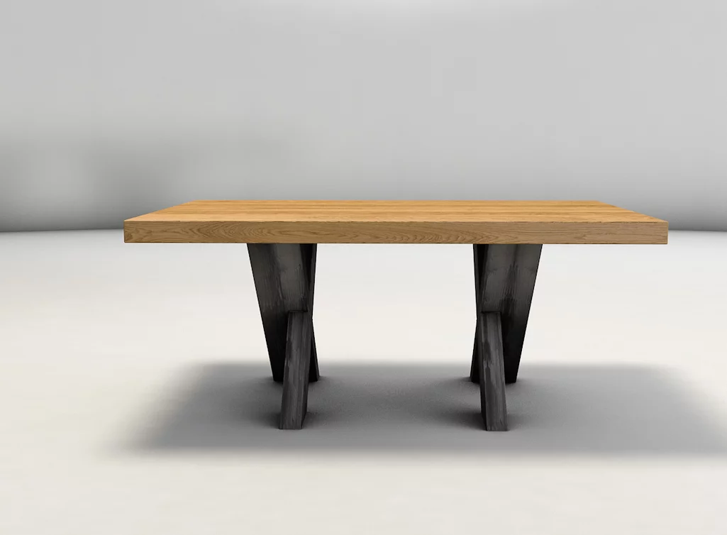 Eichenholz Couchtisch stylisch mit Massivholzplatte und einem Metallgestell