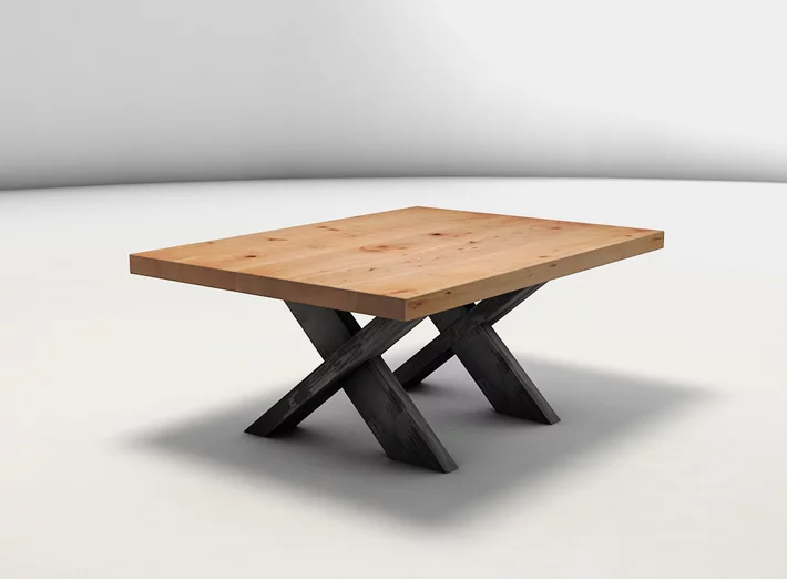 Holz Couch-Tisch aus Buche und X-förmigen Untergestell aus Stahl - MAC101-C