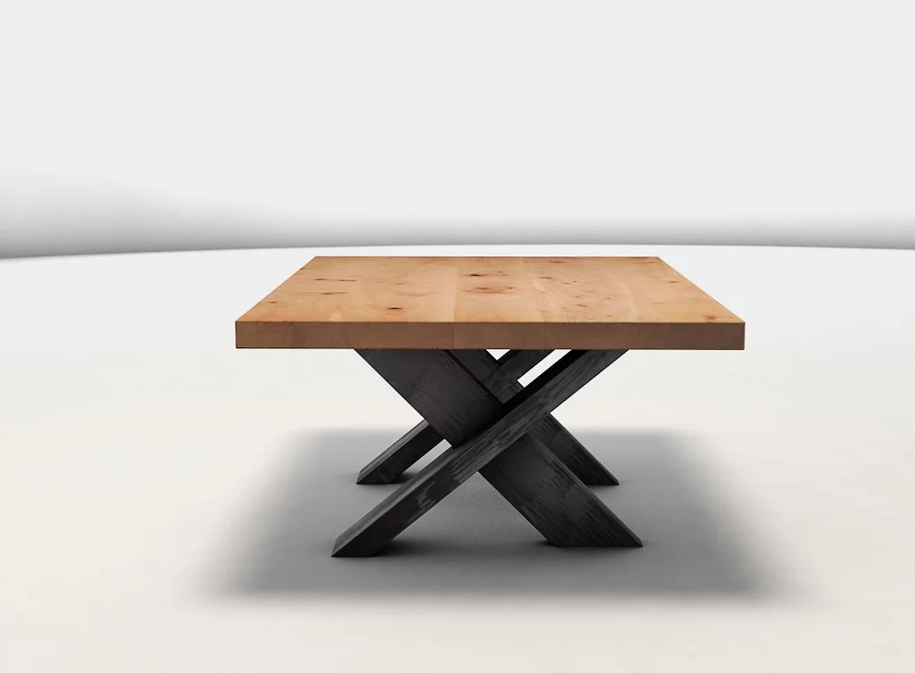 Echtholz Buche Couchtisch mit einem Stahl Gestell aus Vierkantrohr-Stahl