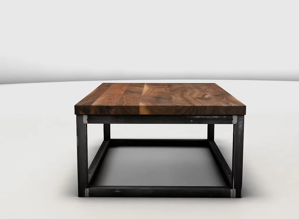 Couchtisch aus dunklem Holz vom amerikanischen Nussbaum und einem Stahlgestell