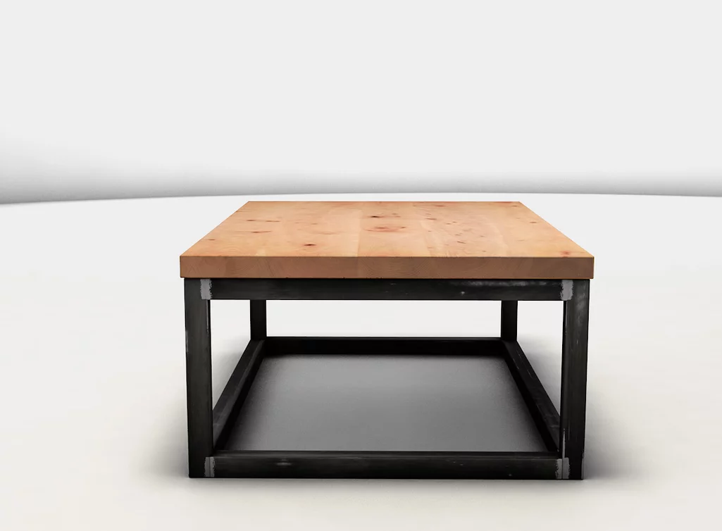 Buche Echtholz Couchtisch nach Maß mit einem Vierkantrohr Stahl-Gestell in Rahmenform