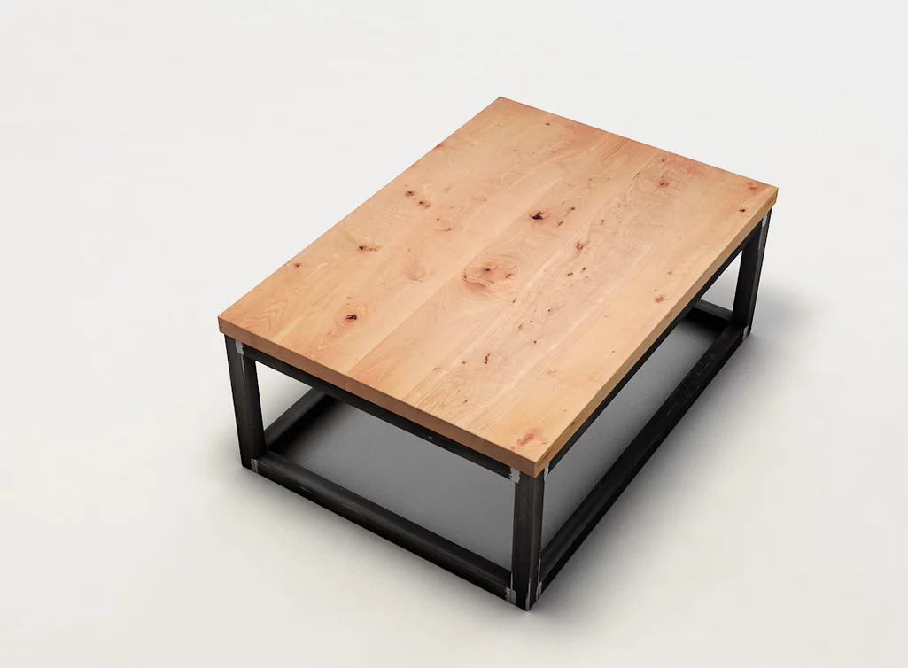 Couchtisch mit Gestell aus Stahl und Buche Tischplatte mit Astanteil gefertigt - CAI1X-C