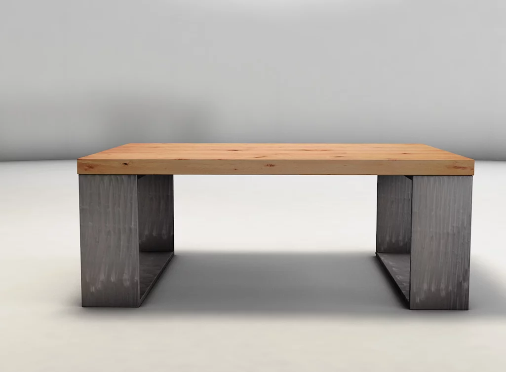 In massiver Ausführung gefertigter Buchenholz Couchtisch nach Maß mit Stahlkufen