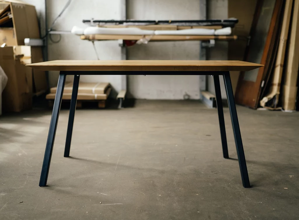 Massiver Eiche Holztisch mit Metallgestell aus Vierkantstahlrohr Massiver Eiche Holztisch mit Metallgestell aus Vierkantstahlrohr