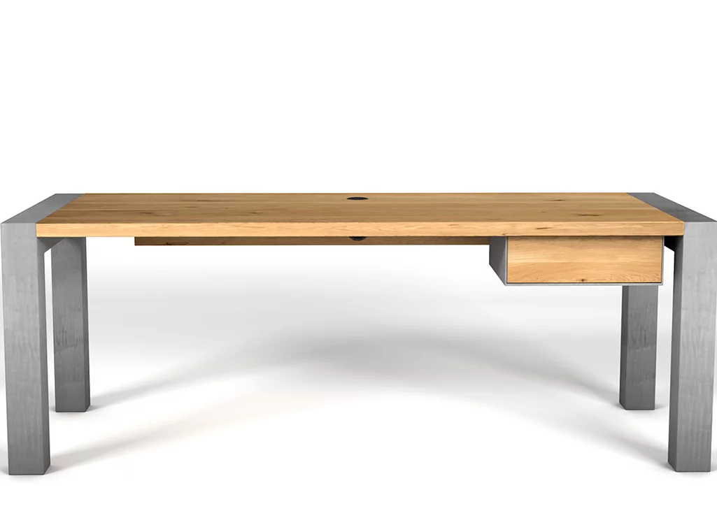Massivholz Schreibtisch aus Eiche mit verschiedenen Ausstattungen zur Auswahl.