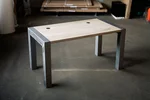 Schreibtisch nach Maß Eiche Weiss-Wash Version mit Beine in Blankstahl