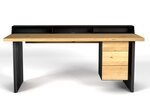 Design Schreibtisch aus Eiche mit Stahlwangen und verschiedenen Ausstattungen zur Auswahl.