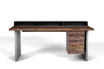Schreibtisch Walnuss Massivholz kombiniert mit Stahlwangen auf Maß