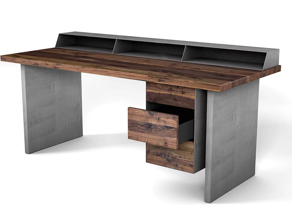 Schreibtisch Nussbaum massiv mit modularen Ausstattungen konfigurierbar