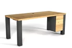 Eiche Schreibtisch mit Astanteil und Stahlbeinen nach Maß gefertigt