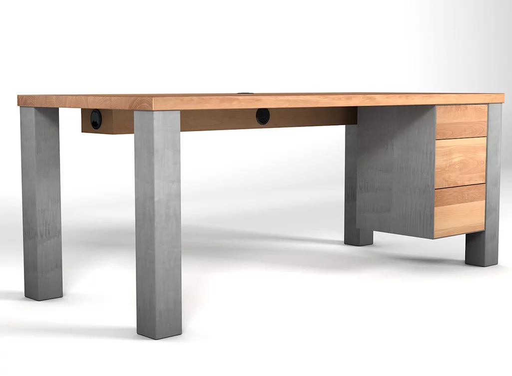 Buche Schreibtisch auf Maß kombiniert mit Stahlelementen