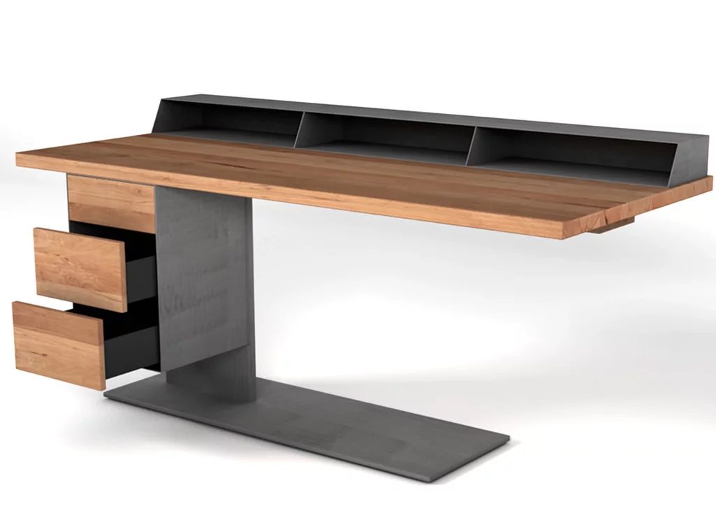 Design Schreibtisch aus Buche und Stahl einfach selbst konfigurieren. Design Schreibtisch aus Buche und Stahl einfach selbst konfigurieren.
