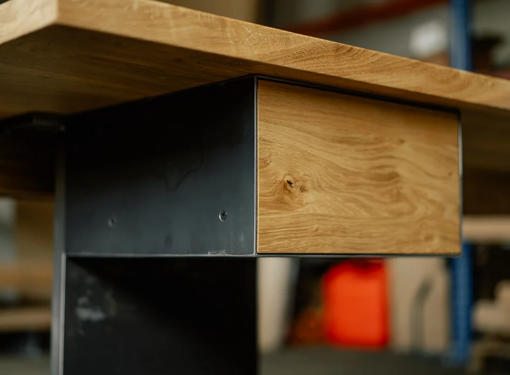 PC Schreibtisch Container Massivholz Eiche