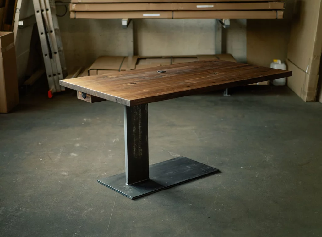 Nussbaum Holz Schreibtisch mit Tischuntergestell aus Stahl AFL2452-ST Nussbaum Holz Schreibtisch mit Tischuntergestell aus Stahl AFL2452-ST
