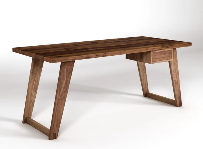 Nussbaum Schreibtisch mit lebhaftem Astanteil nach deinem Maß gefertigt.
