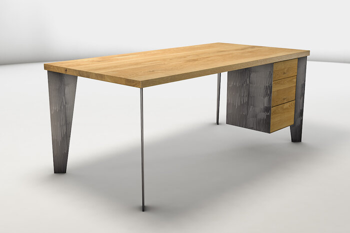 Massiver Schreibtisch aus Eichenholz und Stahlbeinen - DLH7H-ST