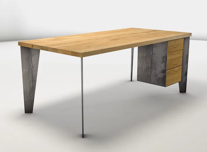 Massiver Schreibtisch aus Eichenholz und Stahlbeinen - DLH7H-ST