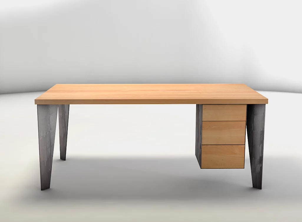 Buche Schreibtisch mit Stahlbeinen und Schubladencontainer konfigurierbar Buche Schreibtisch mit Stahlbeinen und Schubladencontainer konfigurierbar