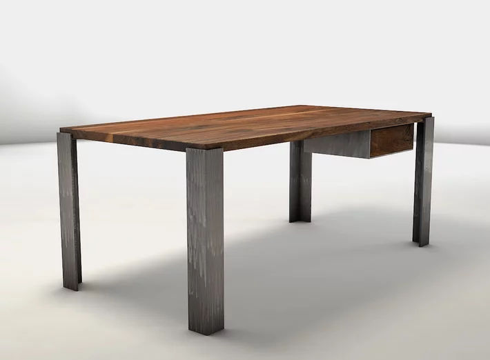 Schreibtisch aus Nussbaum mit massiven Stahlbeinen - EWG171-ST