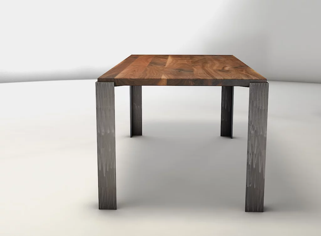 Massiver Schreibtisch - Dunkles Holz vom Nussbaum kombiniert mit Stahlbeinen