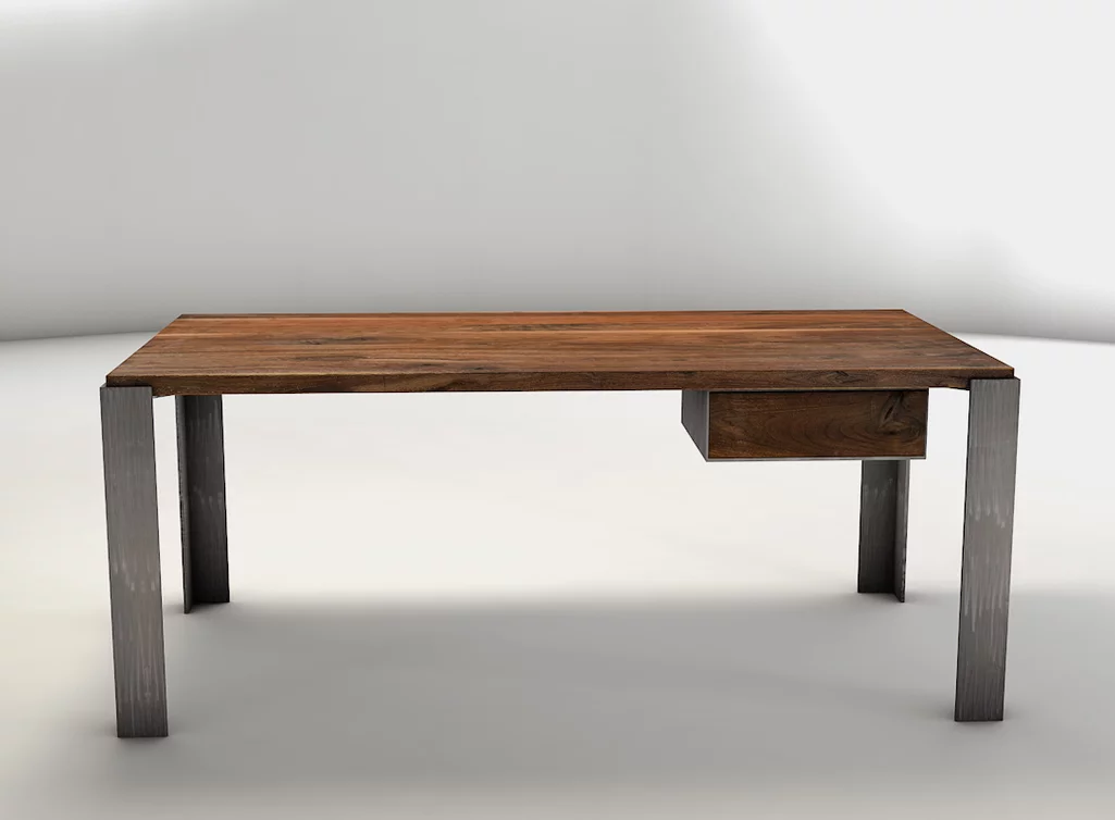 Nussbaumholz Schreibtisch nach Maß wahlweise mit Schubladen oder Bildschirmständer