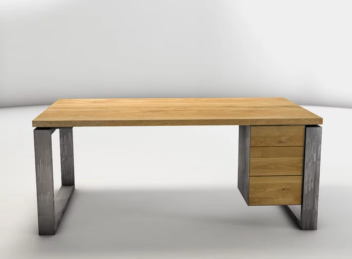 Schreibtisch nach Maß aus Eichenholz und Stahl verschiedene Oberflächen verfügbar