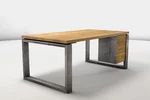 Schreibtisch mit Metallkufen und Echtholz Eiche Tischplatte LH837-ST