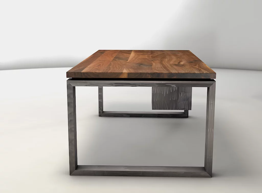 Schreibtisch aus Nussbaum massiv mit Stahlkufen - verschiedene Oberflächen wählbar