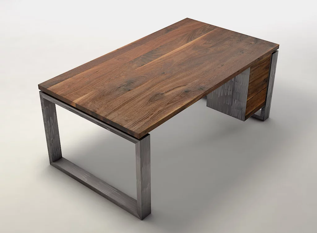 Schreibtisch Nussbaum massiv - Maserung mit Ast- und Splintholzanteil