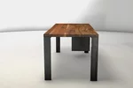 Vollmassiver Schreibtisch - Holz dunkel vom Nussbaum trifft auf Tischbeine aus Stahl