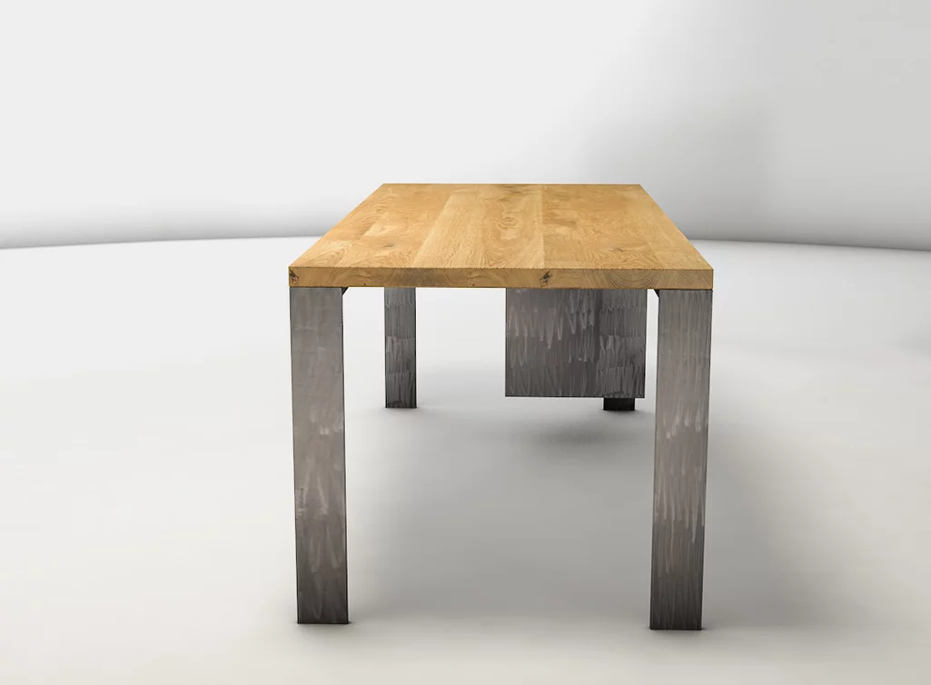 Auf Stahlbeinen stehender Eiche Schreibtisch massiv