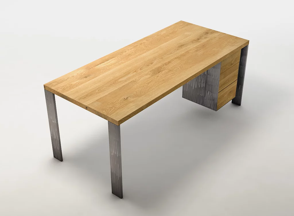 Schreibtisch nach Maß aus Eiche mit Ast- und Splintholzanteil