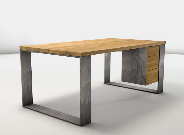 Aus Stahlkufen und Eichenholz gefertigter Schreibtisch nach Maß UAL906-ST