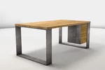 Aus Stahlkufen und Eichenholz gefertigter Schreibtisch nach Maß UAL906-ST
