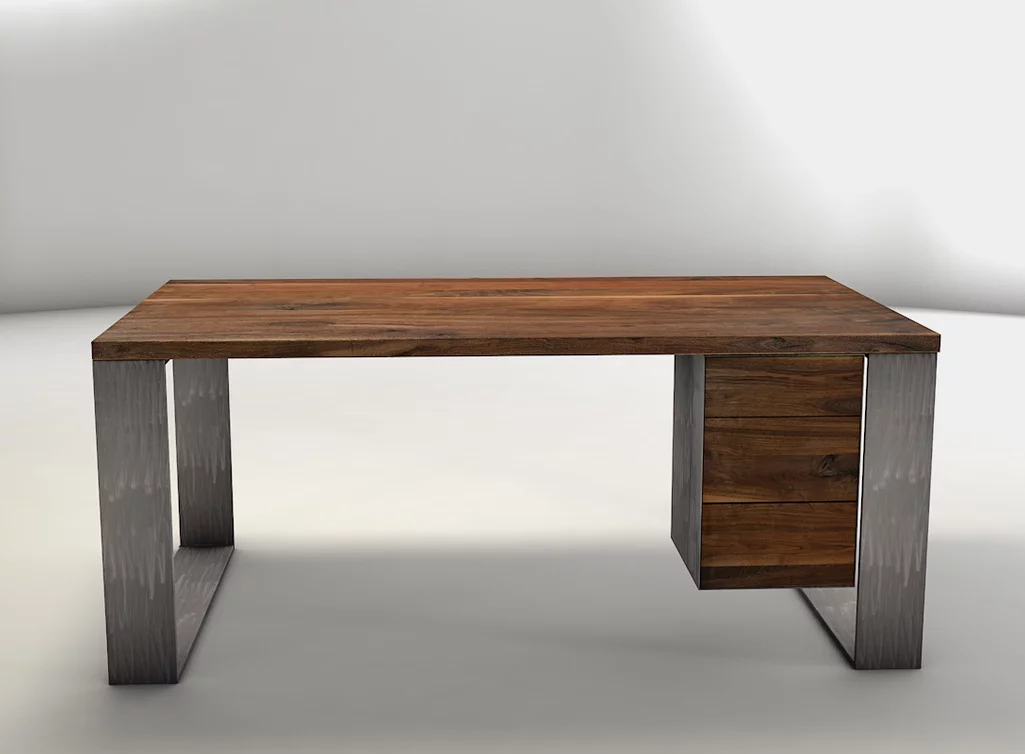 Computertisch aus Holz und Stahl massiv mit Individualisierungsmöglichkeiten