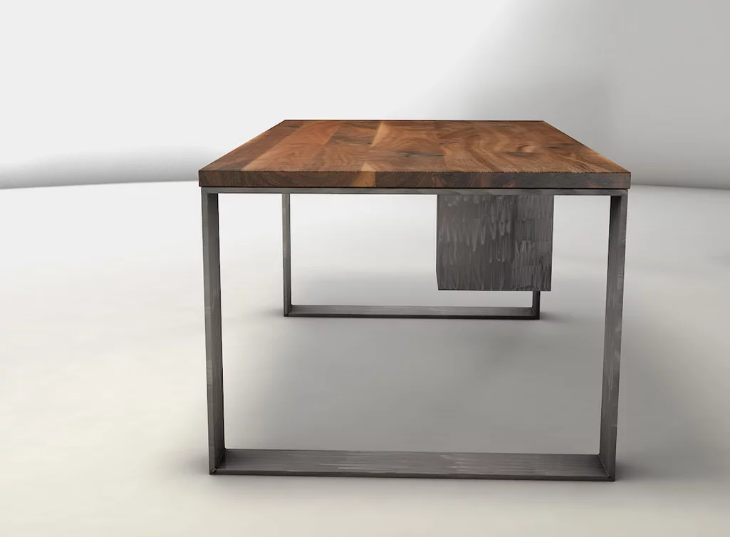 Nussbaum Massivholz Computertisch mit massiven Stahlkufen nach Maß