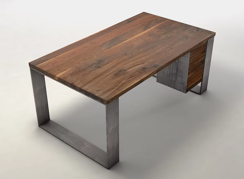 Computertisch mit Nussbaum Tischplatte aus Ast- und Splintholz gefertigt UAL906-ST