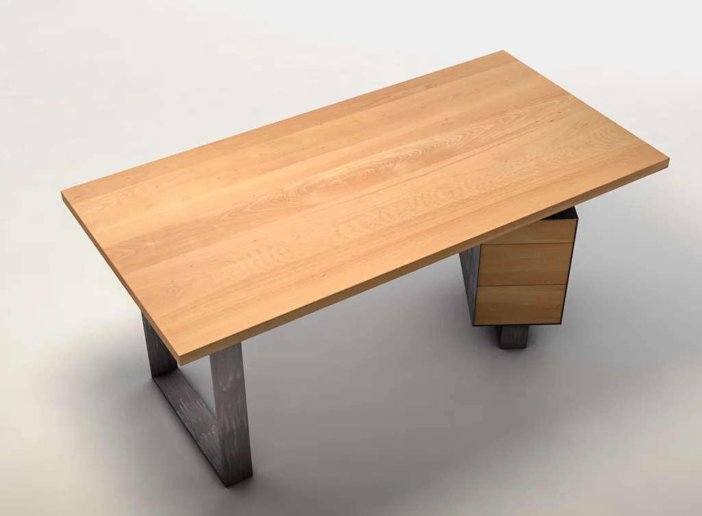 Schreibtisch mit Schubkästen und einer Massivholzplatte aus Buche weitgehend astfrei Schreibtisch mit Schubkästen und einer Massivholzplatte aus Buche weitgehend astfrei